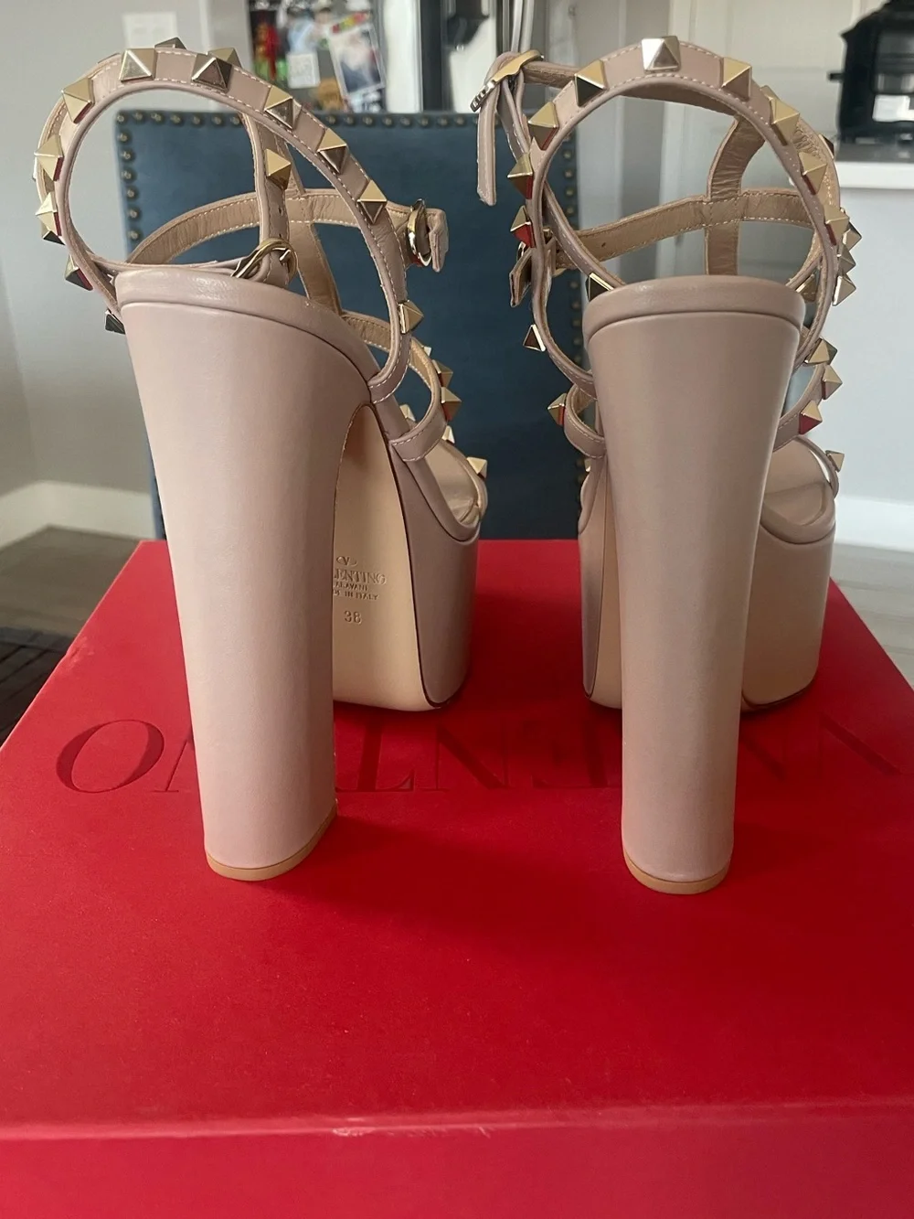 Valentino Garavani Nude Pink Pyramid-Stud Platform Sandals